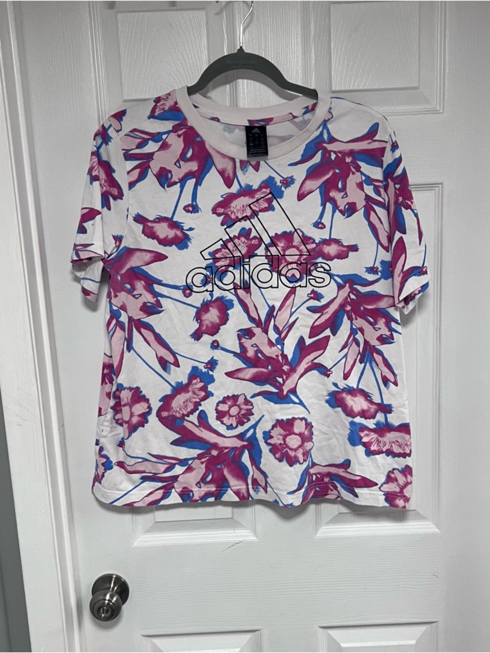 Adidas White Tee with Pink & Blue Floral Print Size 1X